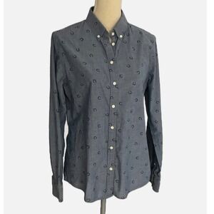 Banana Republic Soft Wash Shirt Women's L Blue Horseshoe Print Cotton Button Up